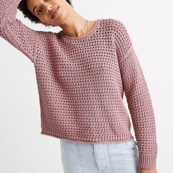 MADEWELL Open-Stitch Austen Pullover Sweater Berry Pink Coastal Beachy Size XS - Picture 1 of 11